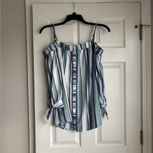 Iz Byer Blue and Green Striped Blouse